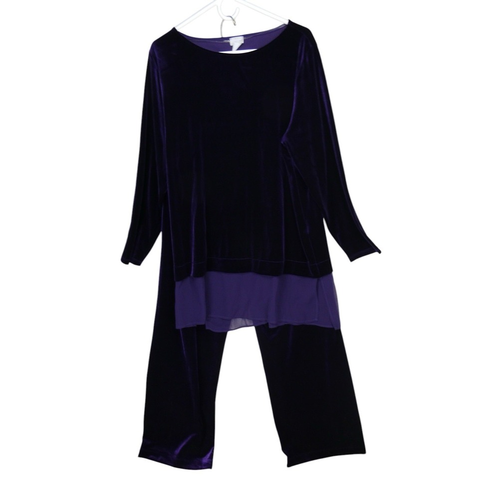 NWT‎ Chico's Travelers VELVET Set Sz 3 XL/16/18 Tunic Top No Tummy Pants Violet